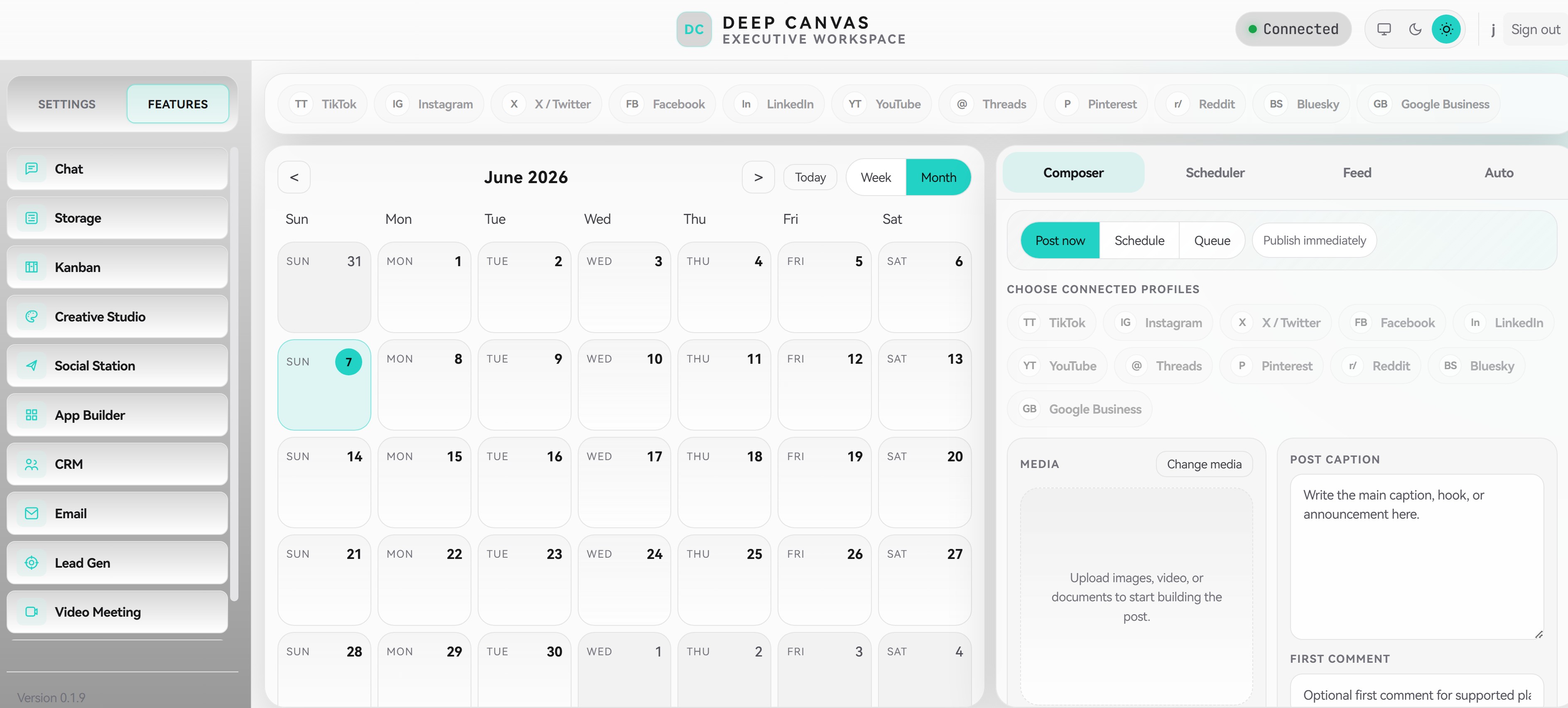 Social media scheduling workspace
